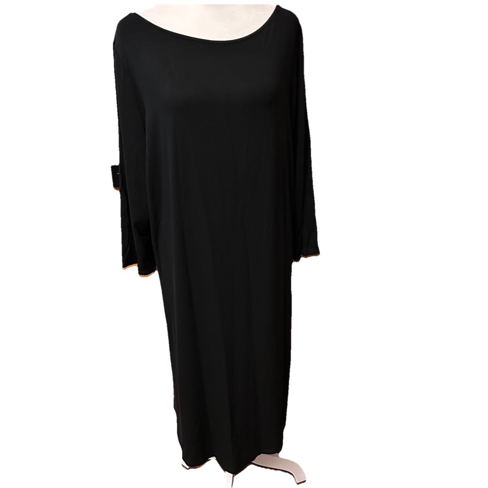 J Jill Wearever Dress Large Pullover Black 3/4 Sleeve Jersey Knit Midi Classic